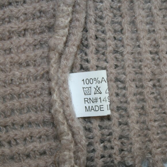 ARIANNA BY HOWARDS Poncho Hooded Knit Fringe Chevron Stripe Tan Gray One Size - Picture 7 of 14